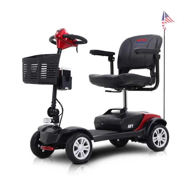 Unbranded Outdoor 4-Wheel Compact Electric Scooter With 300 W Motor, Smart Electromagnetic Brake, With Cup Holder And Flag, Red