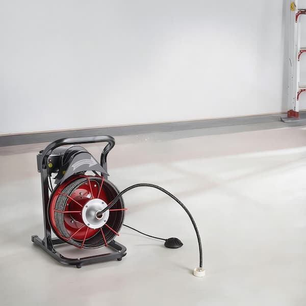 Drain Cleaning Machine 75ft.x3/8in.,Manual Feed Sewer Snake w/ 4-Cutters and Foot Switch for 2 to 4 in. Pipe Maintenance