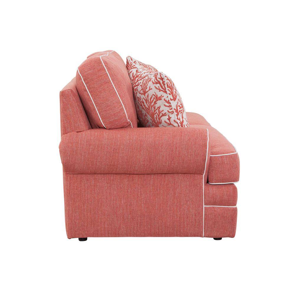 Coral Upholstered Armchair with Ivory Contrast Welt