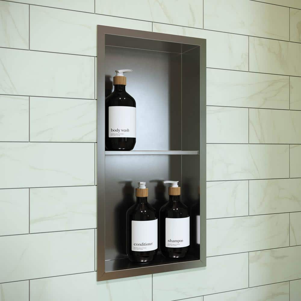 Voltaire Matte Chrome Stainless Steel Double Shelf Wall Niche