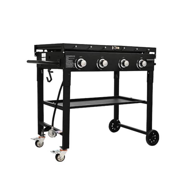 SKYSHALO Commercial Griddle on Cart, 36 in. Heavy Duty Manual Flat Top Griddle, Outdoor Cooking Station with Side Shelves