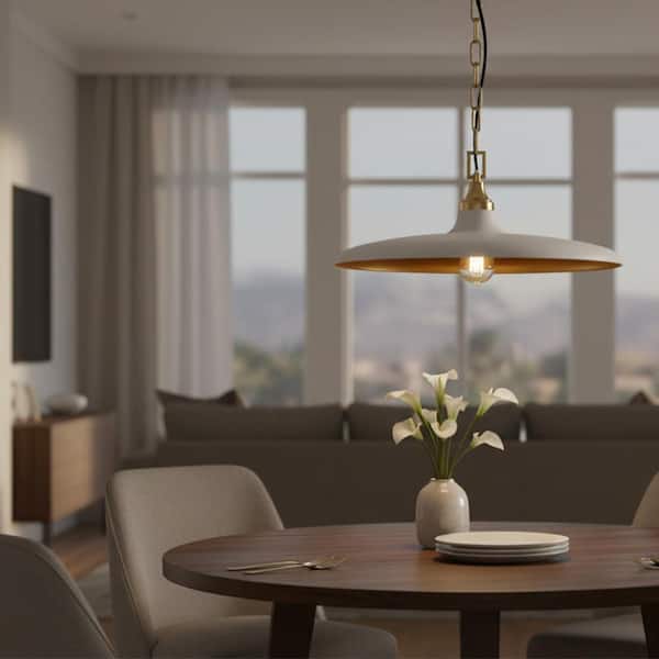 60-Watt 1 Light 1 Light White Shaded Pendant Light with Gold