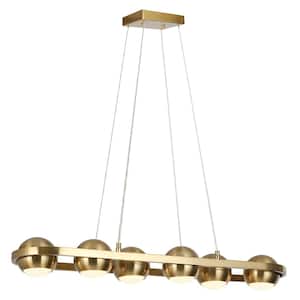 Macue 29.5 in. 6-Light Integrated LED Brass Gold Island Chandelier, Globe Pendant Light, Modern Hanging Light Fixture