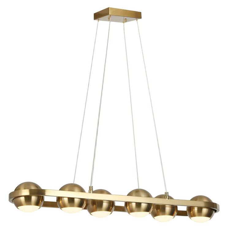 Zevni Macue 29.5 in. 6-Light Integrated LED Brass Gold Island Chandelier, Globe Pendant Light, Modern Hanging Light Fixture