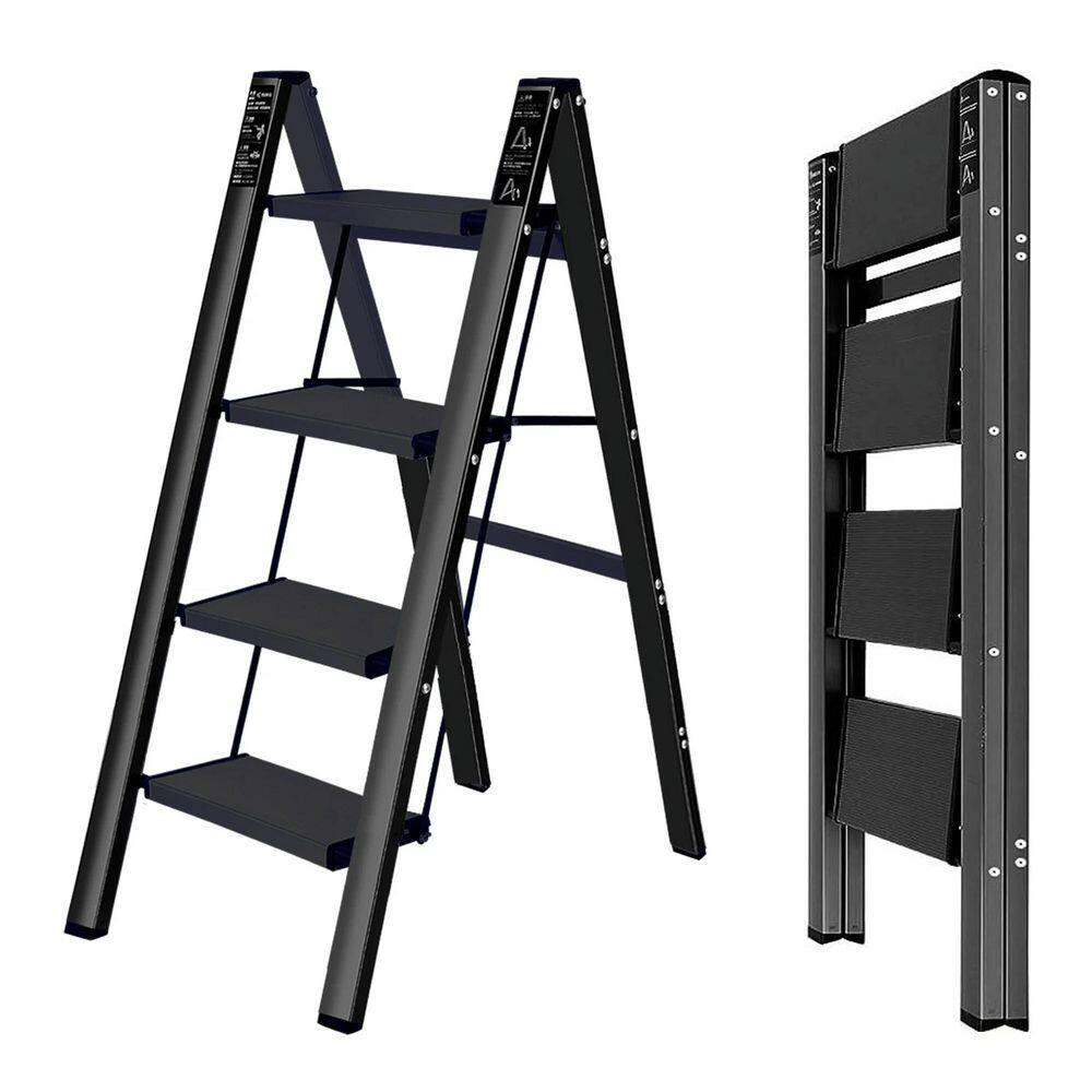4 Step Ladder, Steel Folding Step Stool with Wide Anti-Slip Pedal, Portable