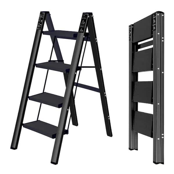 4 Step Ladder, Steel Folding Step Stool with Wide Anti-Slip Pedal, Portable Lightweight Multi ,Reach 36.6 ft.