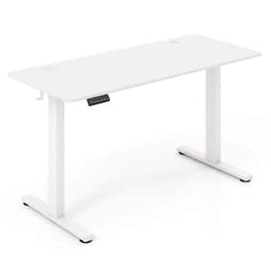 55 in. rectangular White Wood Electric Standing Desk with 3 Memory Height Settings 2 Hanging Hooks