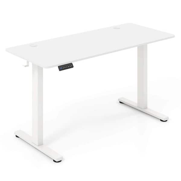 Costway 55 in. rectangular White Wood Electric Standing Desk with 3 Memory Height Settings 2 Hanging Hooks