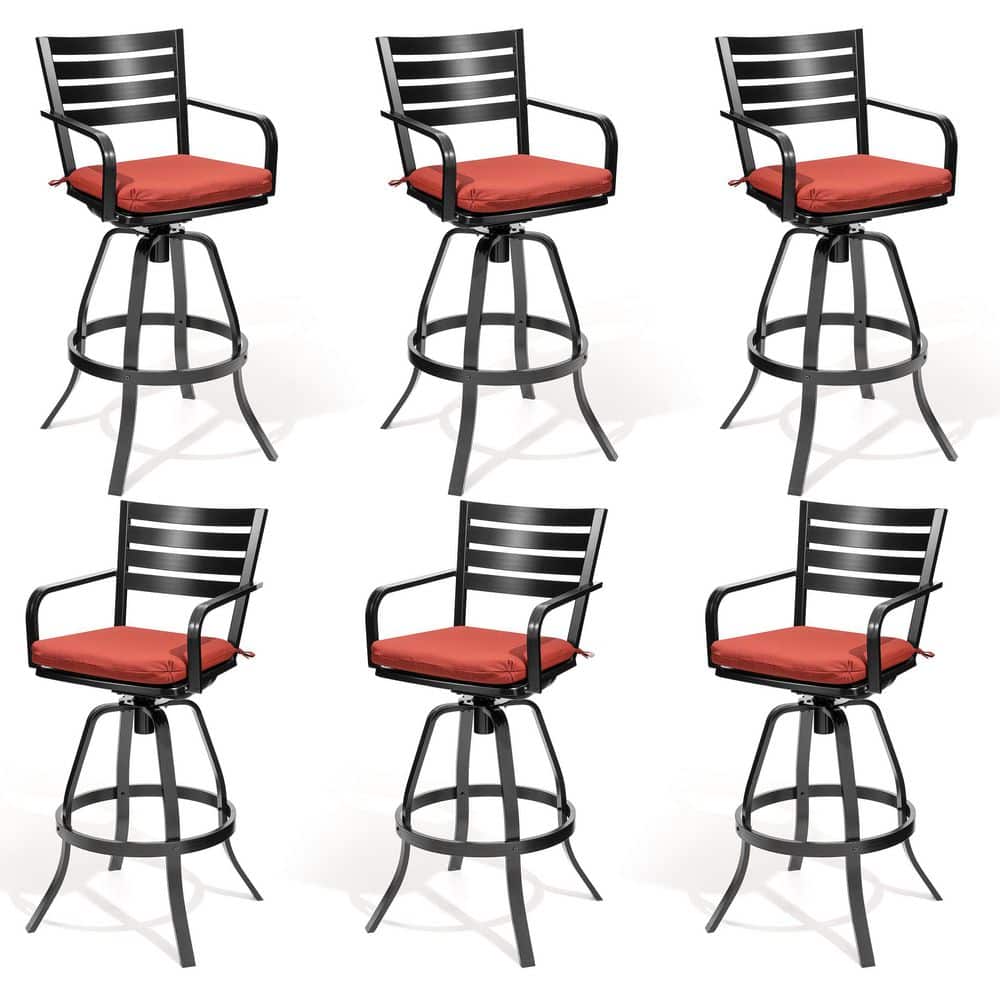 6-Piece Cast Aluminum Outdoor Bar Stool Weatherproof Swivel Bar Chairs with 5-Year Fade Resistant Red Sunbrella Cushion price history on PriceWatchPro