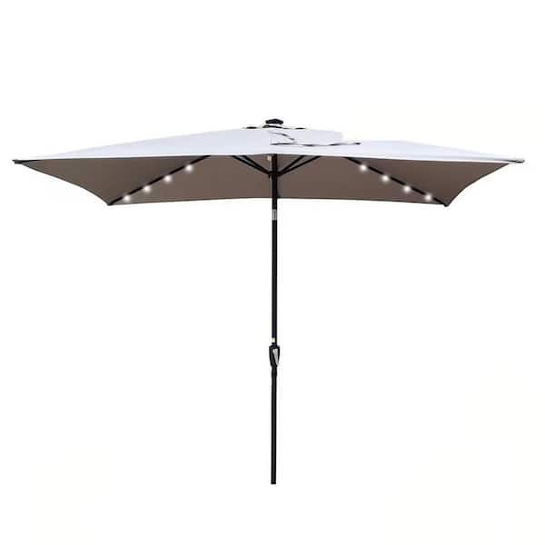 10 ft. Steel Market Solar LED Lighted Push button Tilt Patio Umbrella in Grey with Crank Lift (Base Not Included)