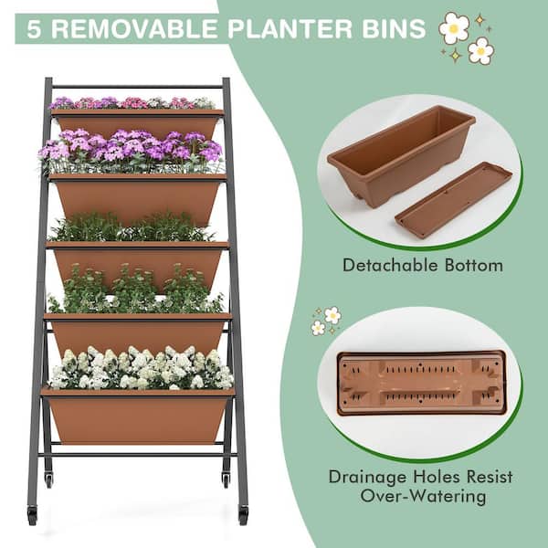 22.5 in. Metal 5-Tier Vertical Raised Garden Bed with Wheels and Container  Boxes