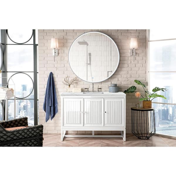 James Martin Vanities Athens 48 in. W x 23.5 in. D x 34.5 in. H Bathroom Vanity in Glossy White with Ethereal Noctis Quartz Top