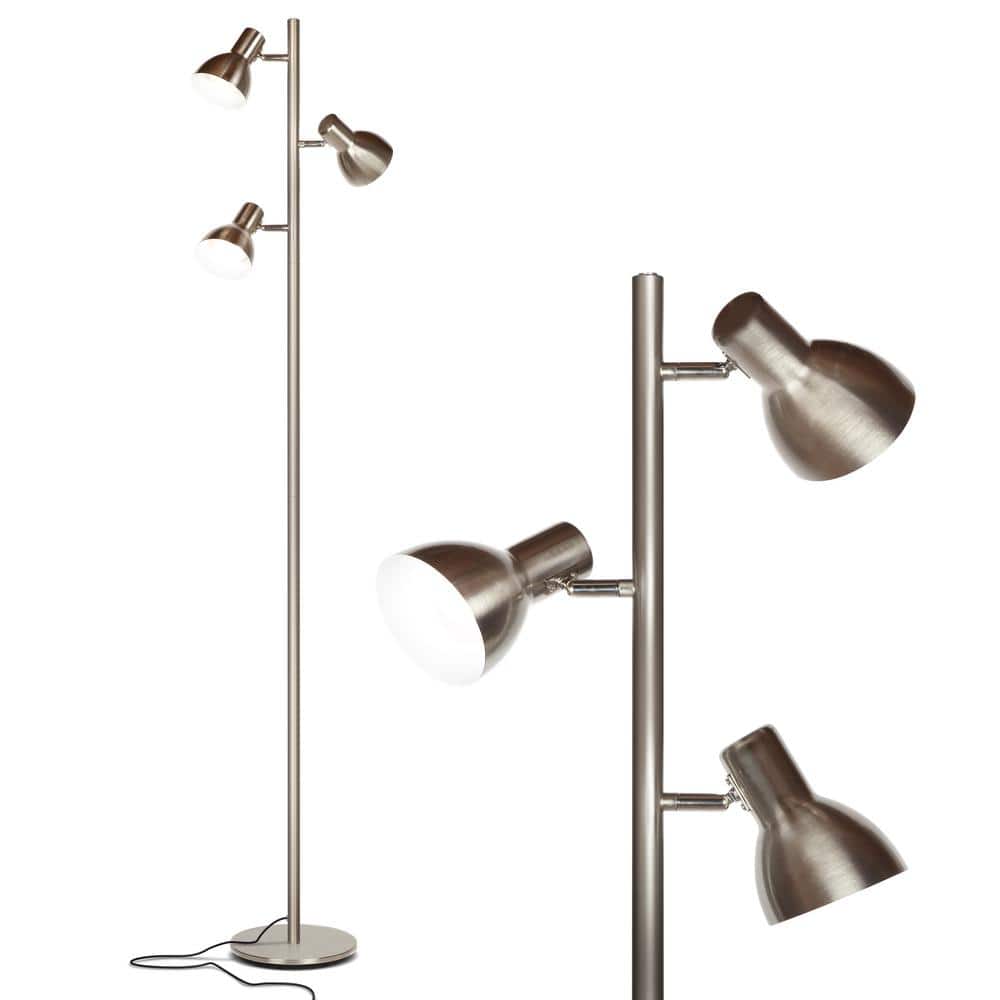 Ethan Adjustable 65.5" Nickel LED Floor Lamp with 3 Pivoting Heads
