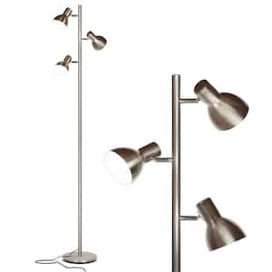 Ethan 65.5 in. Brushed Nickel Mid-Century Modern 3-Light 3-Way Dimming LED Floor Lamp with 3 Nickel Metal Cone Shades