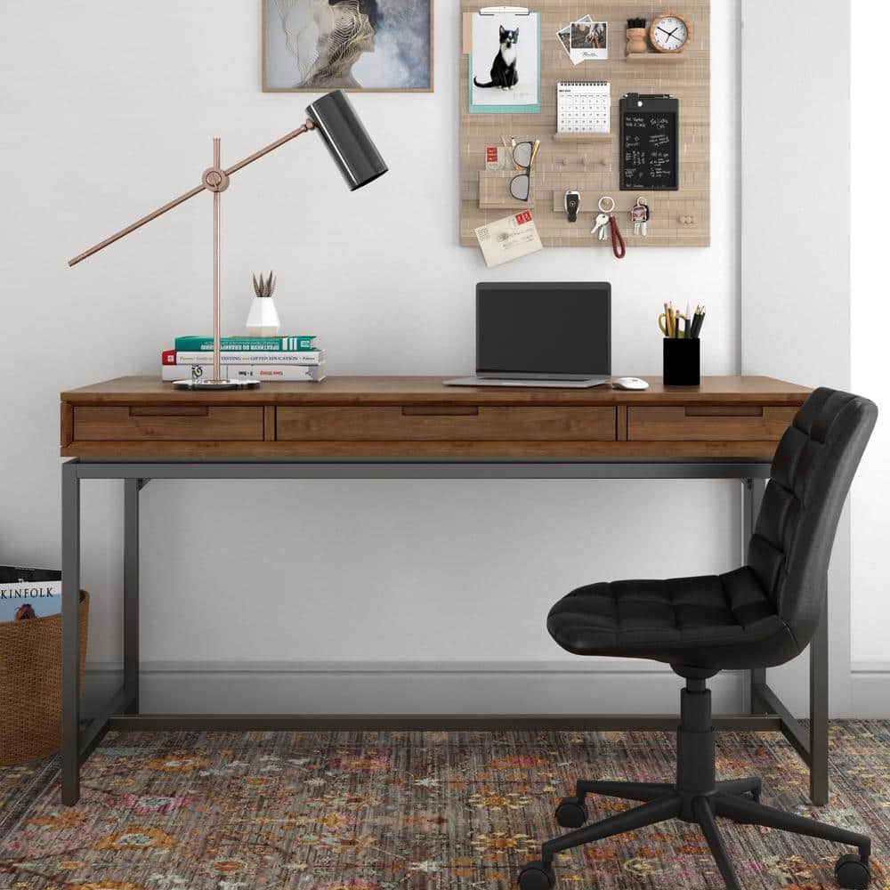 Banting Medium Saddle Brown Solid Rubberwood Desk with Drawer and Keyboard Tray