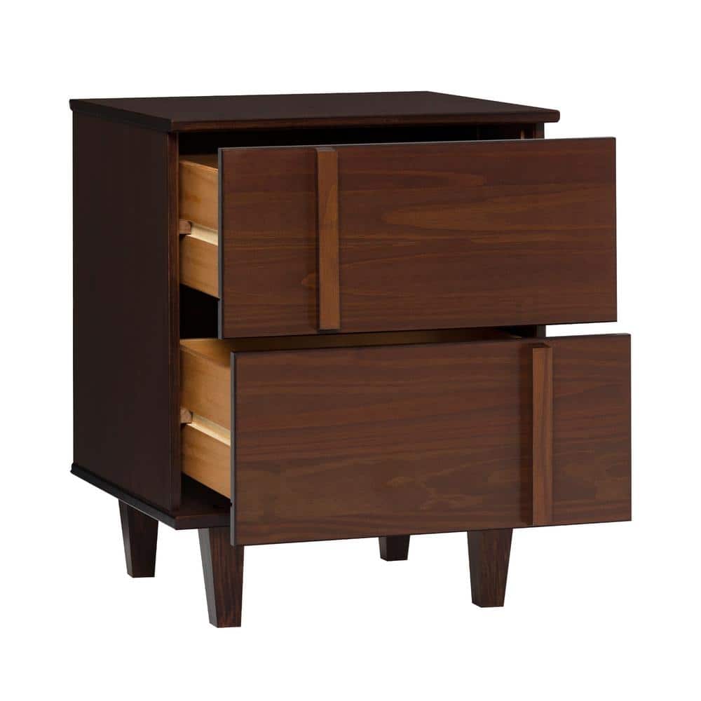 Walnut 2-Drawer Solid Wood Mid-Century Modern Nightstand