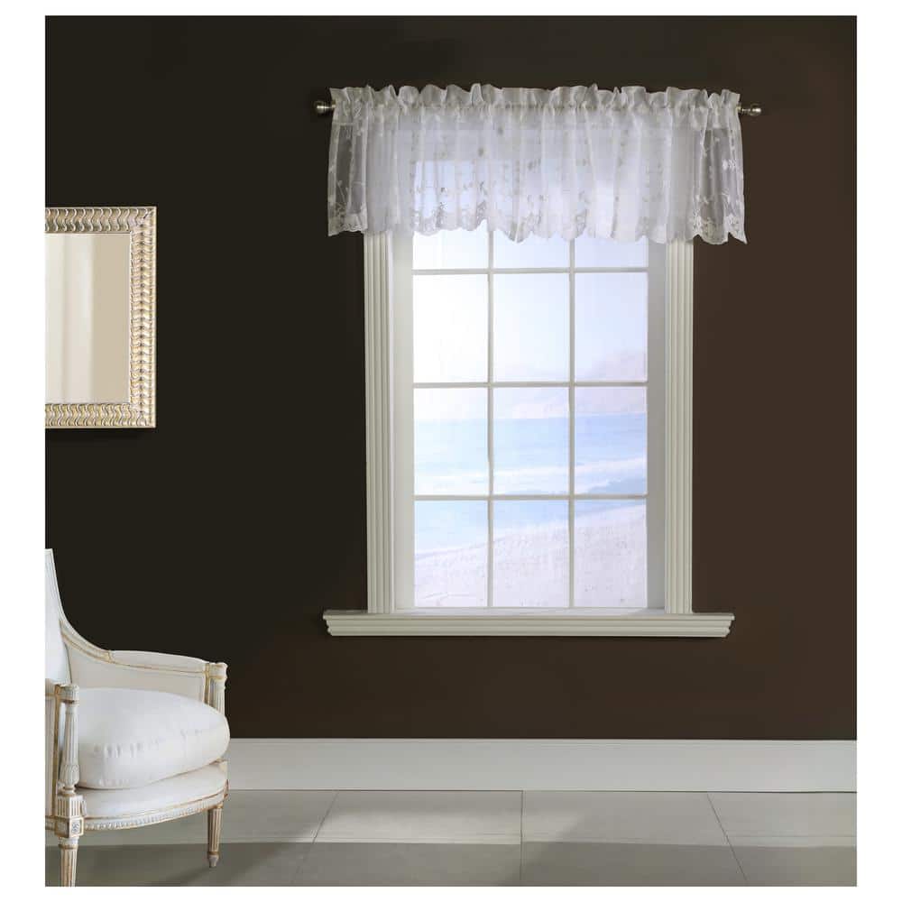 Grandeur White Faux Linen Embroidered Rod Pocket Valance