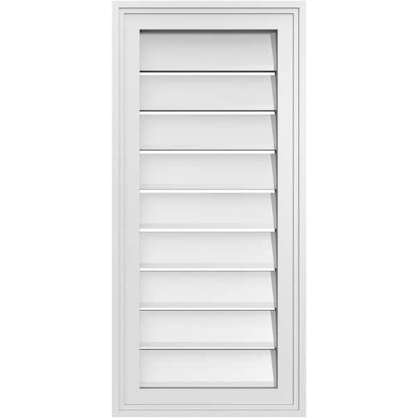 Ekena Millwork 14 in. x 30 in. Vertical Surface Mount PVC Gable Vent: Functional with Brickmould Frame