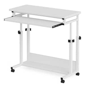 Andrea 31.5 in. White Mobile Drawing Wood Desk Height Adjustable Laptop End Storage Shelf Computer Cart Keyboard Tray