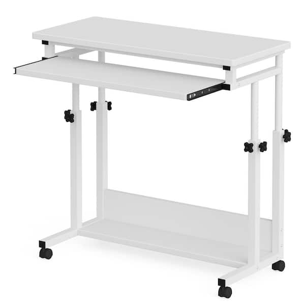 TRIBESIGNS WAY TO ORIGIN Andrea 31.5 in. White Mobile Drawing Wood Desk Height Adjustable Laptop End Storage Shelf Computer Cart Keyboard Tray