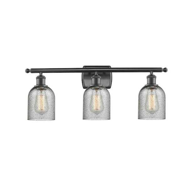 Caledonia 26 in. 3-Light Matte Black Vanity Light with Glass Shade