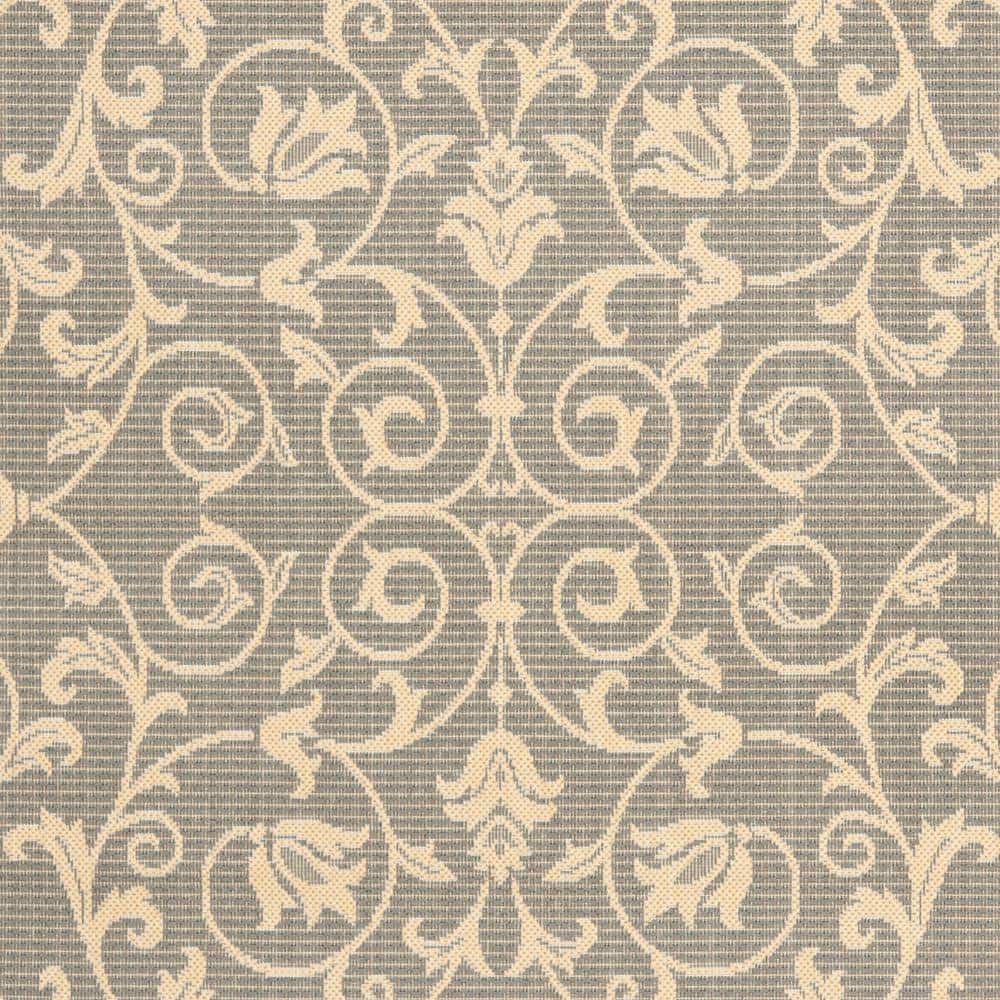 Gray Baroque Print Rectangular Synthetic Outdoor Rug