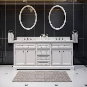 72 in. W x 22 in. D Vanity in White with Marble Vanity Top in Carrara White and Mirror