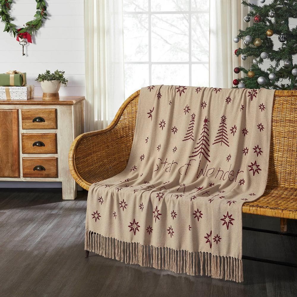 VHC BRANDS Star of Wonder Tan Burgundy Primitive Trees Stars Woven ...