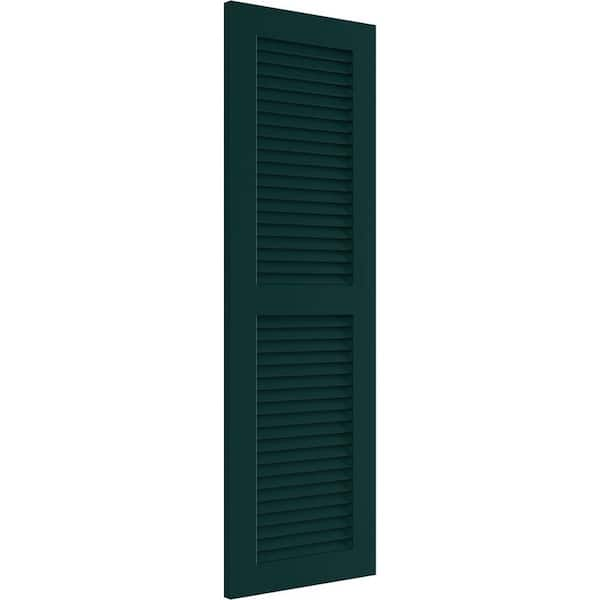 Ekena Millwork 15 inchw x 57 inchh True Fit PVC Two Panel Chevron Modern Style Fixed Mount Shutters, Moss Green (Per Pair - Hardware Not Included)