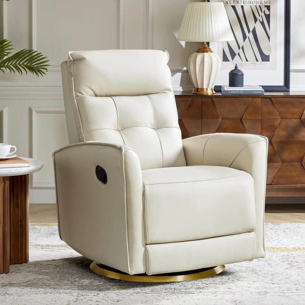 JAYDEN CREATION Felix Beige 30 in. W Genuine Leather Swivel Rocker ...