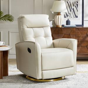 Felix Beige 30 in. W Genuine Leather Swivel Rocker Manual Recliner
