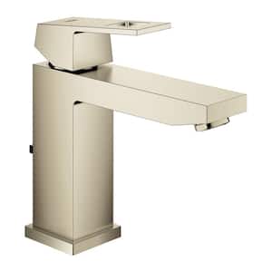 Eurocube Single-Handle Single Hole Mid-Arc 1.2 GPM Bathroom Faucet with Drain Assembly in Brushed Nickel