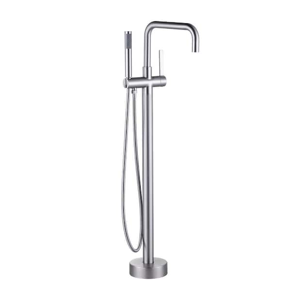 Single-Handle Freestanding Tub Faucet with Hand Shower in Brushed Nickel