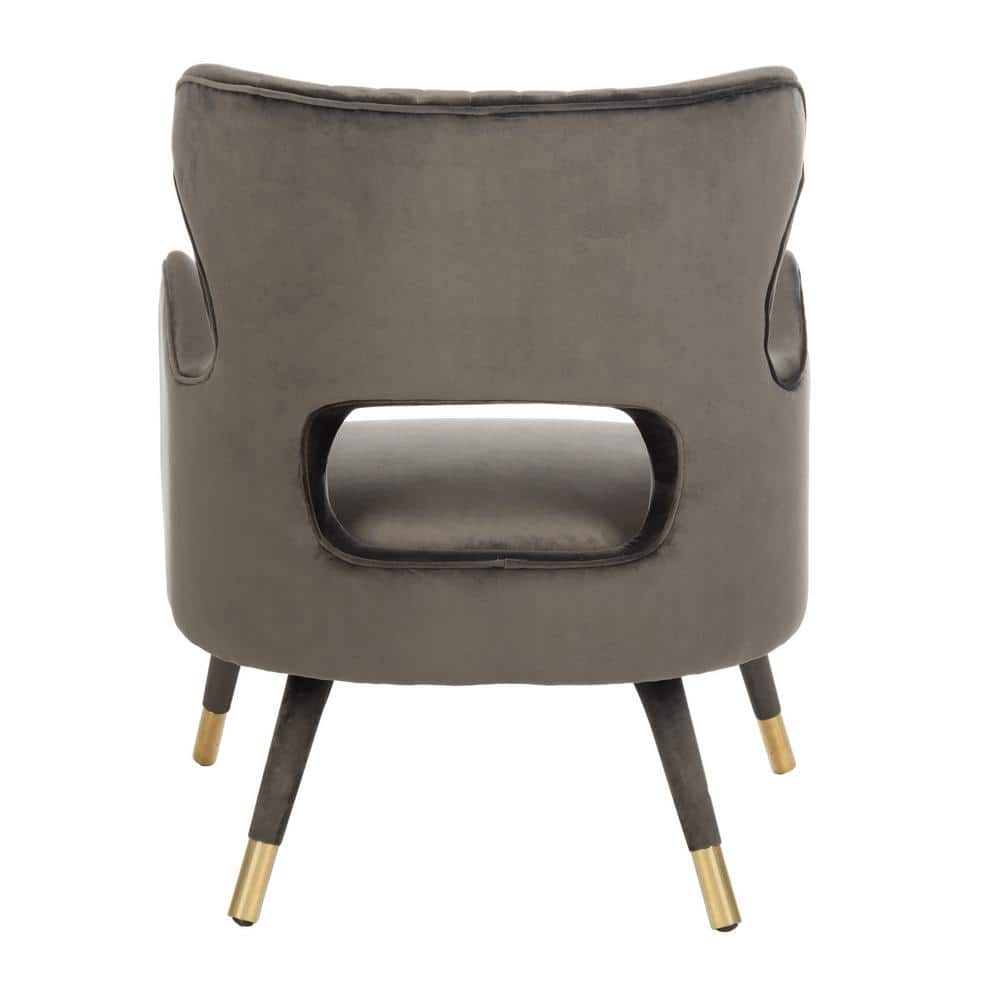 Shale Velvet & Gold-Capped Wood Transitional Accent Chair