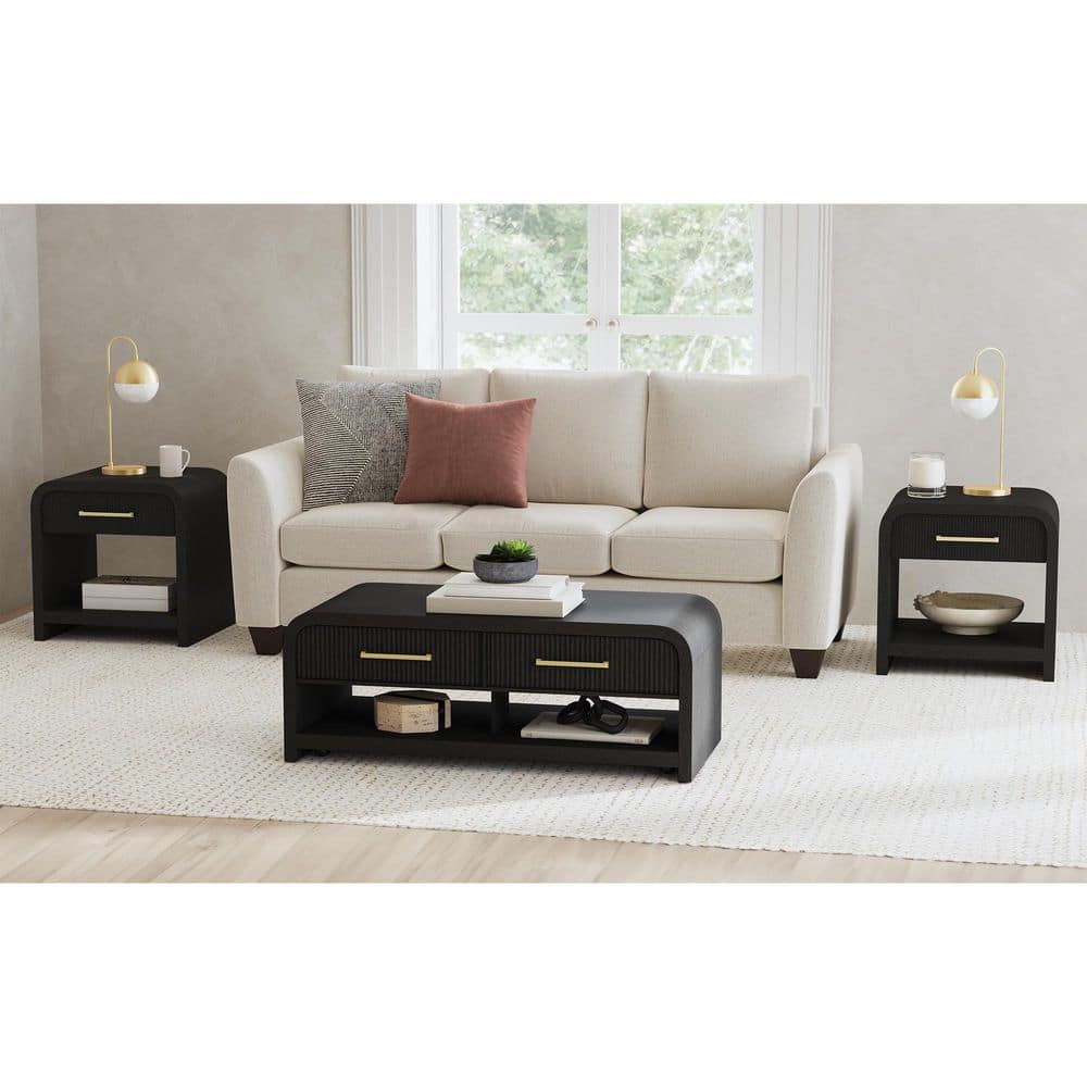 Ridgemont 24 in. Black with Grain Rectangle Wood End Table with USB
