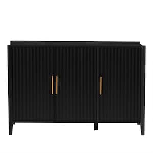 48 in. W x 17.7 in. D x 31.9 in. H Black Linen Cabinet Featured Three-door Storage Cabinet with Metal Handles