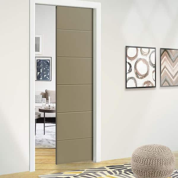 36 in. x 80 in. Olive Green Painted Composite MDF Sliding Door with Pocket Door Frame and Hardware Kit