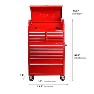 36 in. W x 18 in. D Standard Duty 12-Drawer Combination Rolling Tool Chest Combo and Top Tool Cabinet in Gloss Red