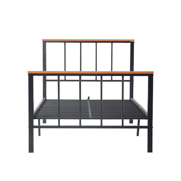 mieres Eureka 40 in. W Industrial Black Queen Metal Platform Bed with Headboard, Heavy Duty Mattress Foundation