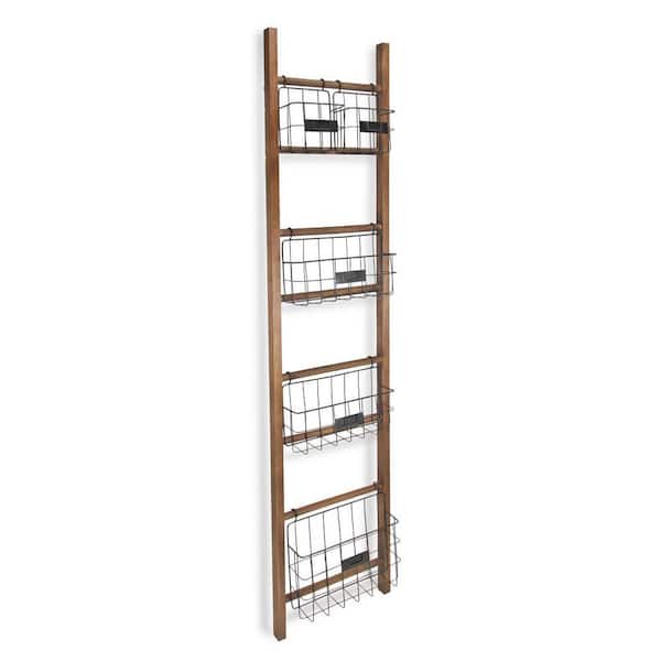 HomeRoots Mariana Brown Heavy Duty 4-Tier Wood Wire Shelving Unit (15 in. W x 63 in. H x 4 in. D)