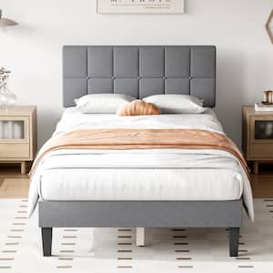 Classic Upholstered 5.9 in. Grey Wood Twin Platform Bed Frame with Headboard