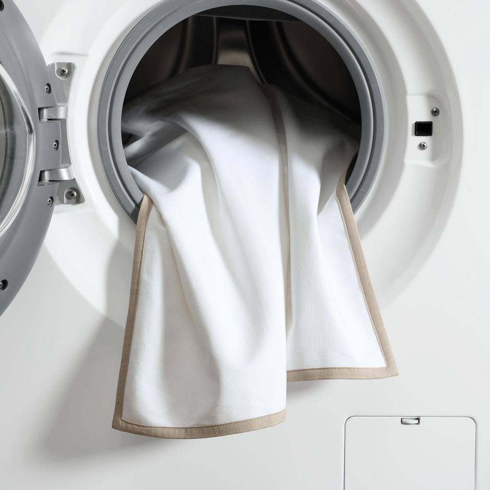 White Cotton Euro Shams with Beige Trim, 26" x 26", Set of 2