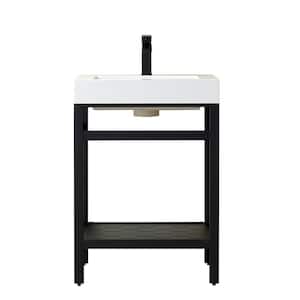 Ablitas 24 in. W x 20 in. D x 34 in. H Bath Vanity in Matt Black with White Composite Stone Top