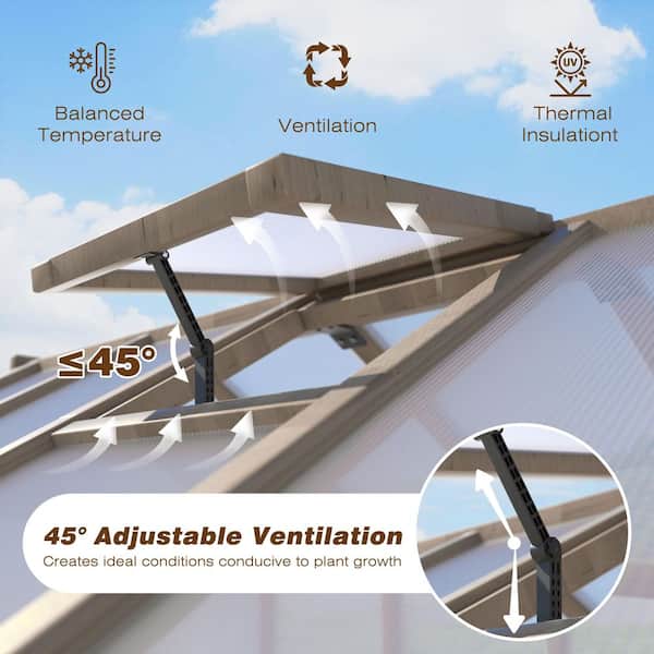 6 ft. x 10 ft. Cedar Wood Outdoor Garden Plant Greenhouse with Multi-Layer Polycarbonate Panels and Adjustable Roof Vent