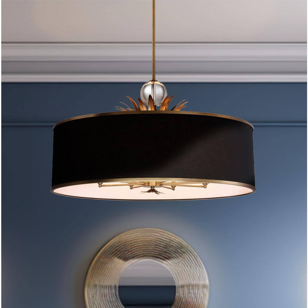 Natural Brushed Brass 8-Light Crystal Drum Pendant
