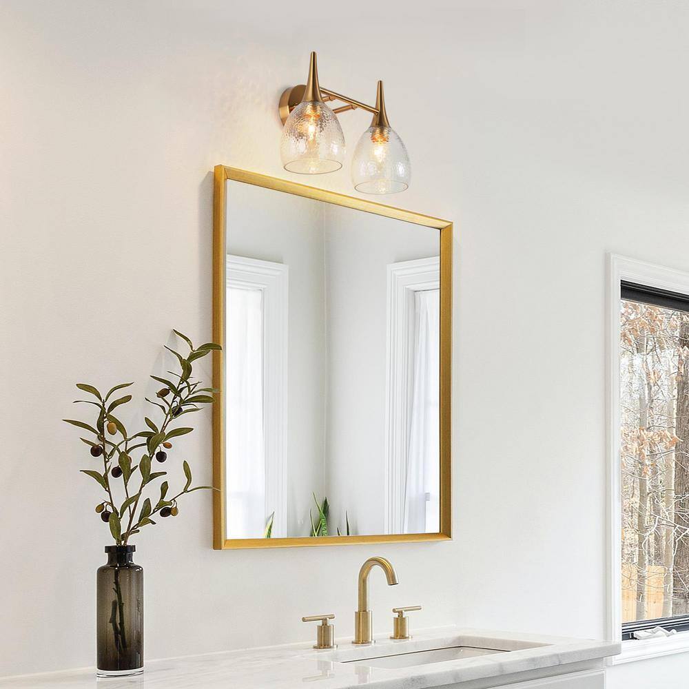 LNC Cymerlarity 13.5" 2-Light Polished Gold LED Vanity Light Bar: ETL Listed, Glass Shades, Metal Body