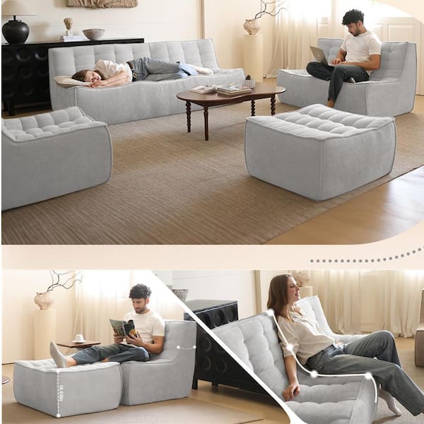 Magic Home Armless 2-Piece Linen Modular Sectional Sofa 82