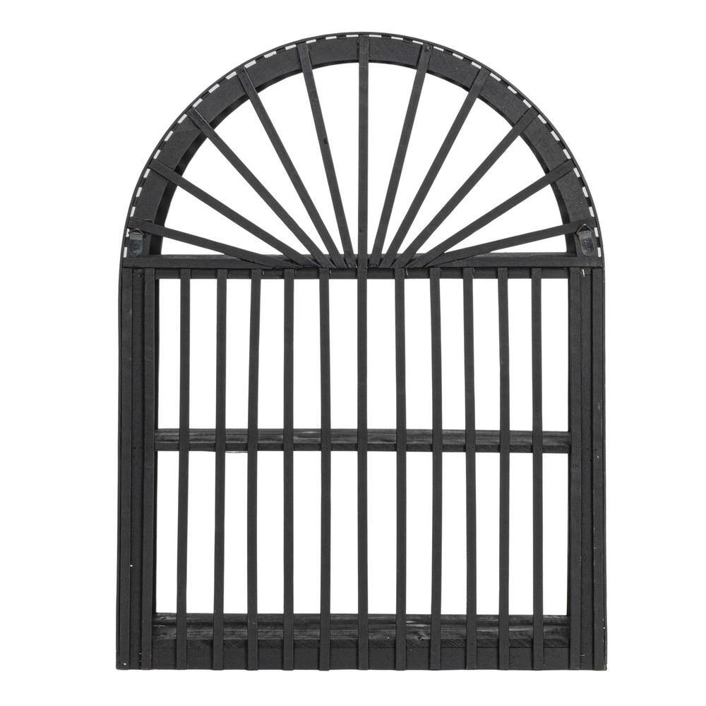 Arched Black Bamboo and Wood Wall Shelf with Three Tiers