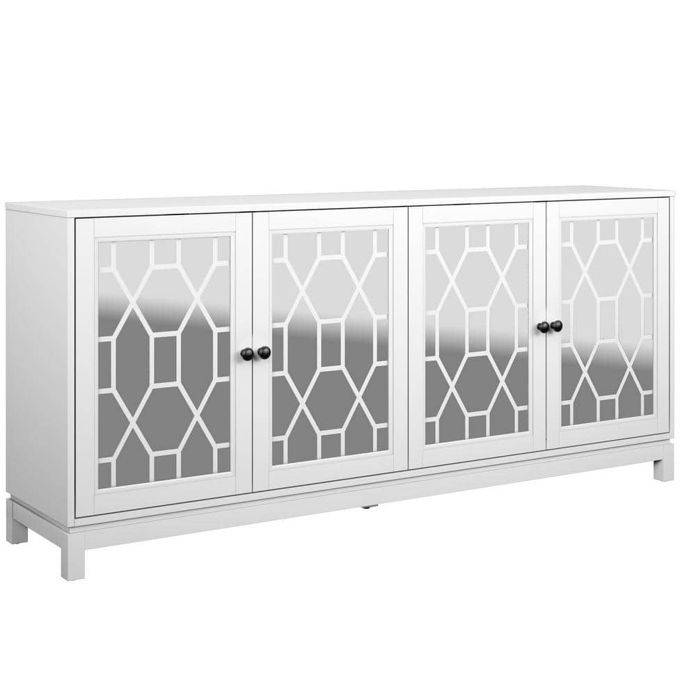 Twin Star Home White MDF 71.5 in. Sideboard with Mirrored Doors