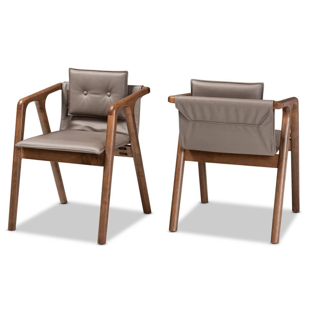 Baxton Studio Marcena Grey and Walnut Brown Dining Chair Set of 2